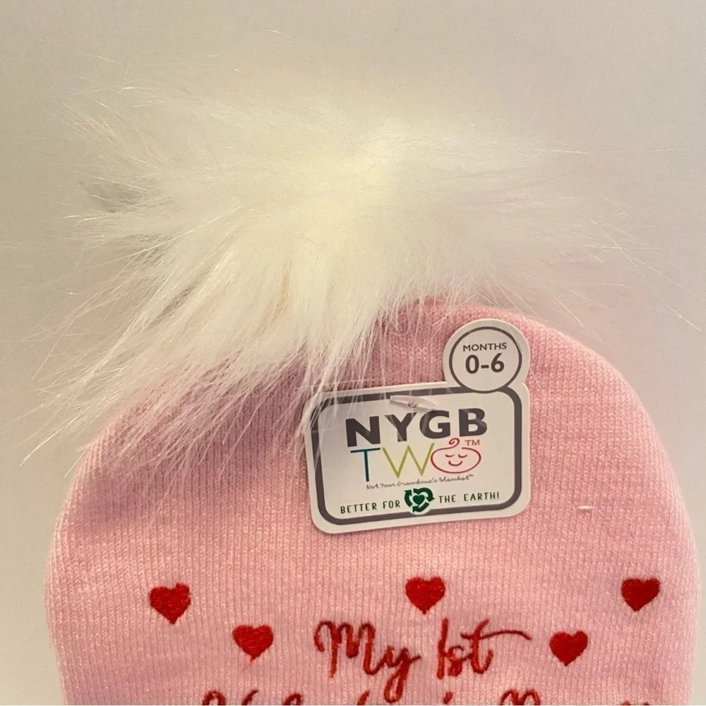 NYGB Baby Girl 1st Valentine's Day Hat & Sock Booties Size 0-6 Months NWT
